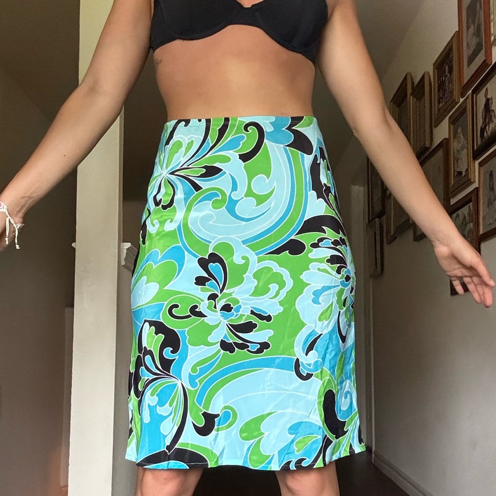 Charlotte Russe Green and Blue Midi Skirt